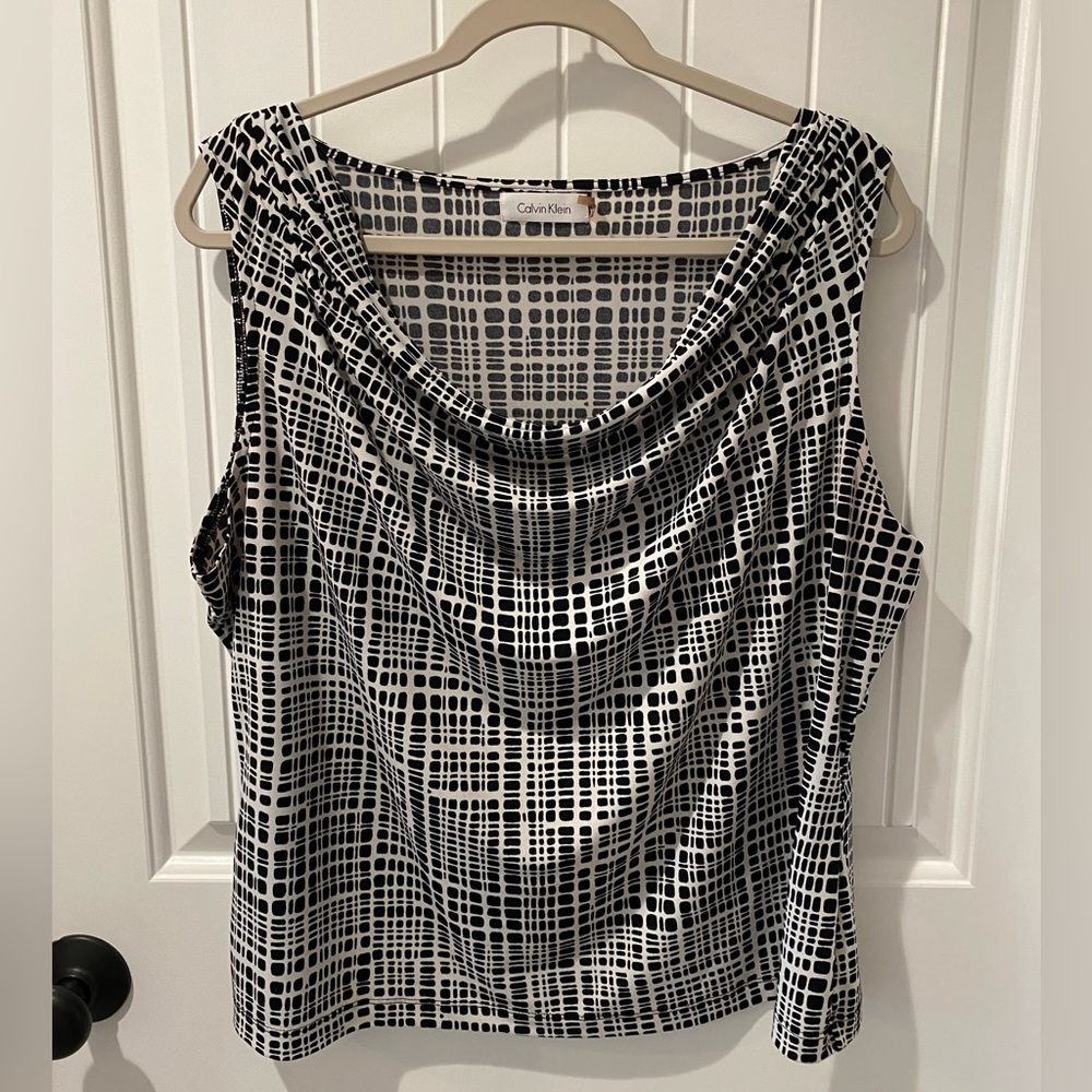 Calvin Klein Black & White Draped Cowl Neck Camisole
